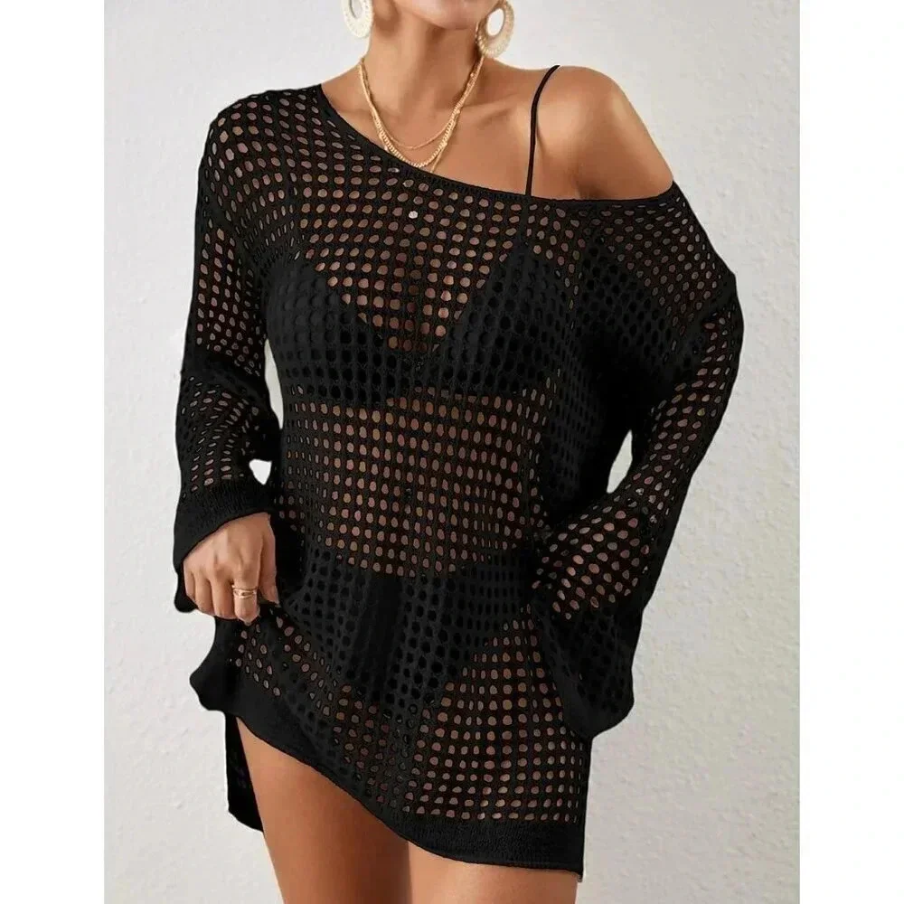 Bsubseach Women Crochet Crop Top Hollow Out  Beach Cover Ups Summer Outfits - Picture 2 of 6